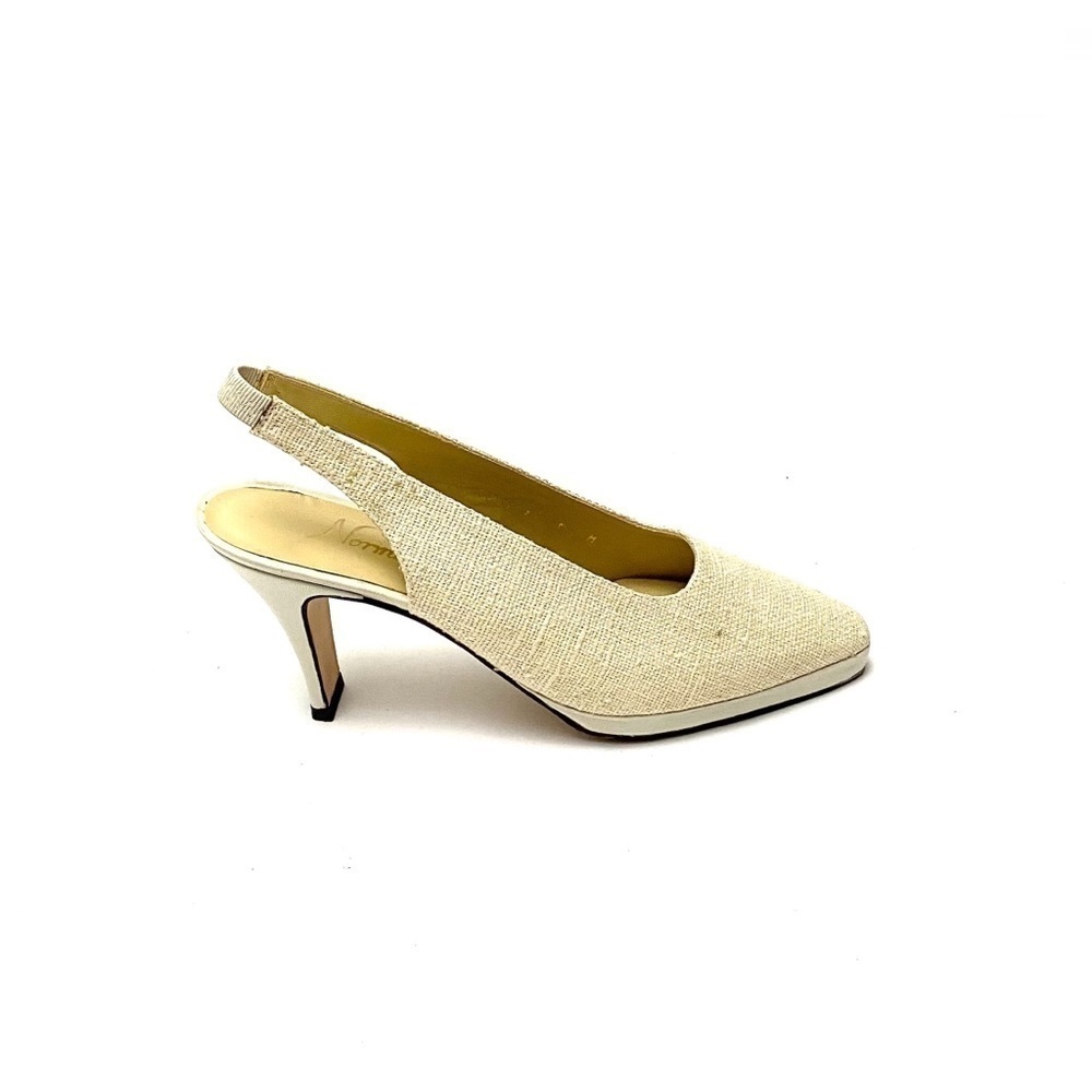 Vintage 1970s ivory linen slingback heels